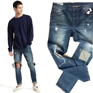 NEW! ONE TEASPOON MAN X Anchorage Mr Blues Denim Jeans Distressed Size 3…